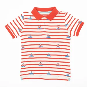 Mini Boden Boys Red Striped Short Sleeve Smart Casual Polo Shirts