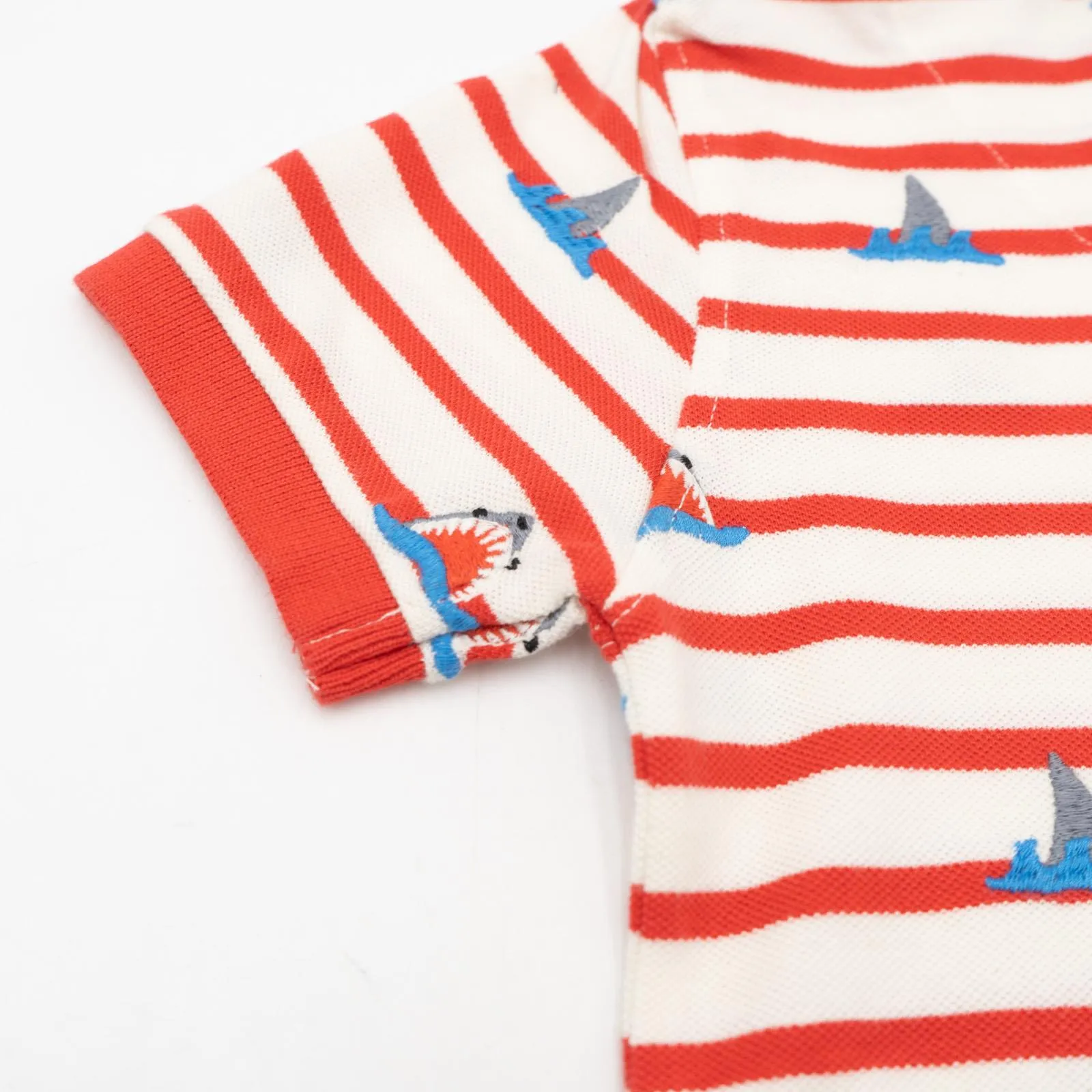 Mini Boden Boys Red Striped Short Sleeve Smart Casual Polo Shirts