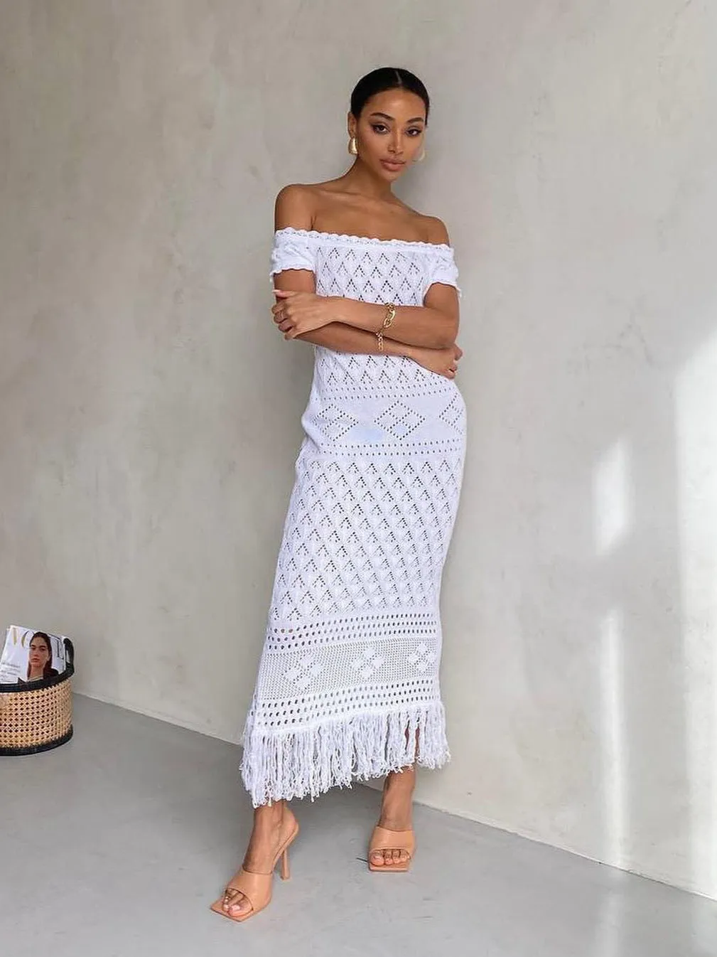 One-shoulder Hollow Tassel Bohemian Dress