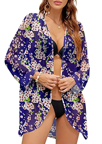 PCEAIIH Women's Floral Kimono Cardigans Chiffon Casual Loose Open Front Cover Ups Tops