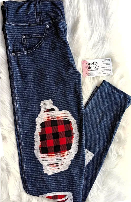 PeekaBoo Buffalo Plaid DENIM LOOK Super SOFT LEGGINGS OS TC Plus Jeggings rts