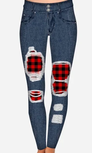 PeekaBoo Buffalo Plaid DENIM LOOK Super SOFT LEGGINGS OS TC Plus Jeggings rts