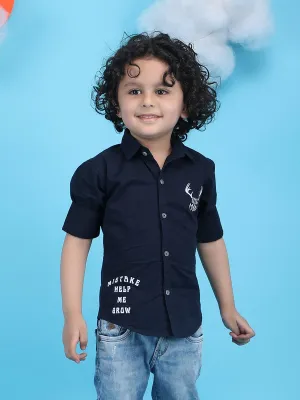 Polka Tots Full sleeve Little Man print shirt - Navy Blue