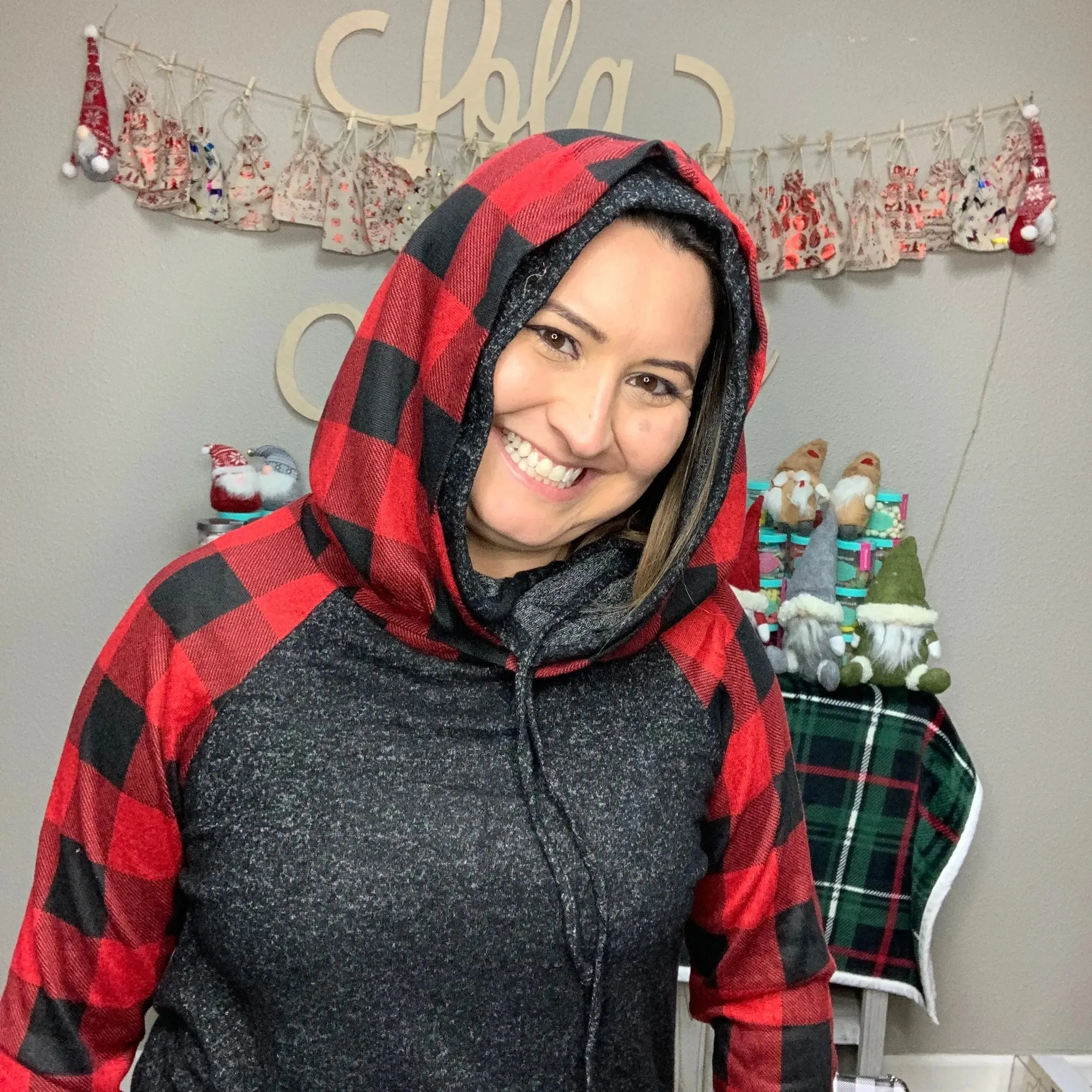 "Check it Out" Buffalo Plaid Hoodie (Black Body)