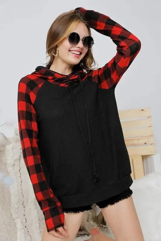 "Check it Out" Buffalo Plaid Hoodie (Black Body)