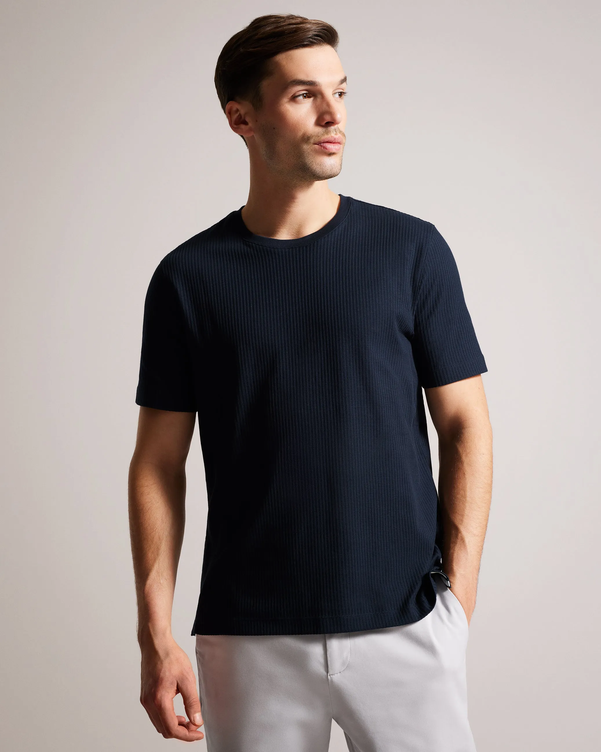 Rakes Textured Regular Fit T-Shirt Navy