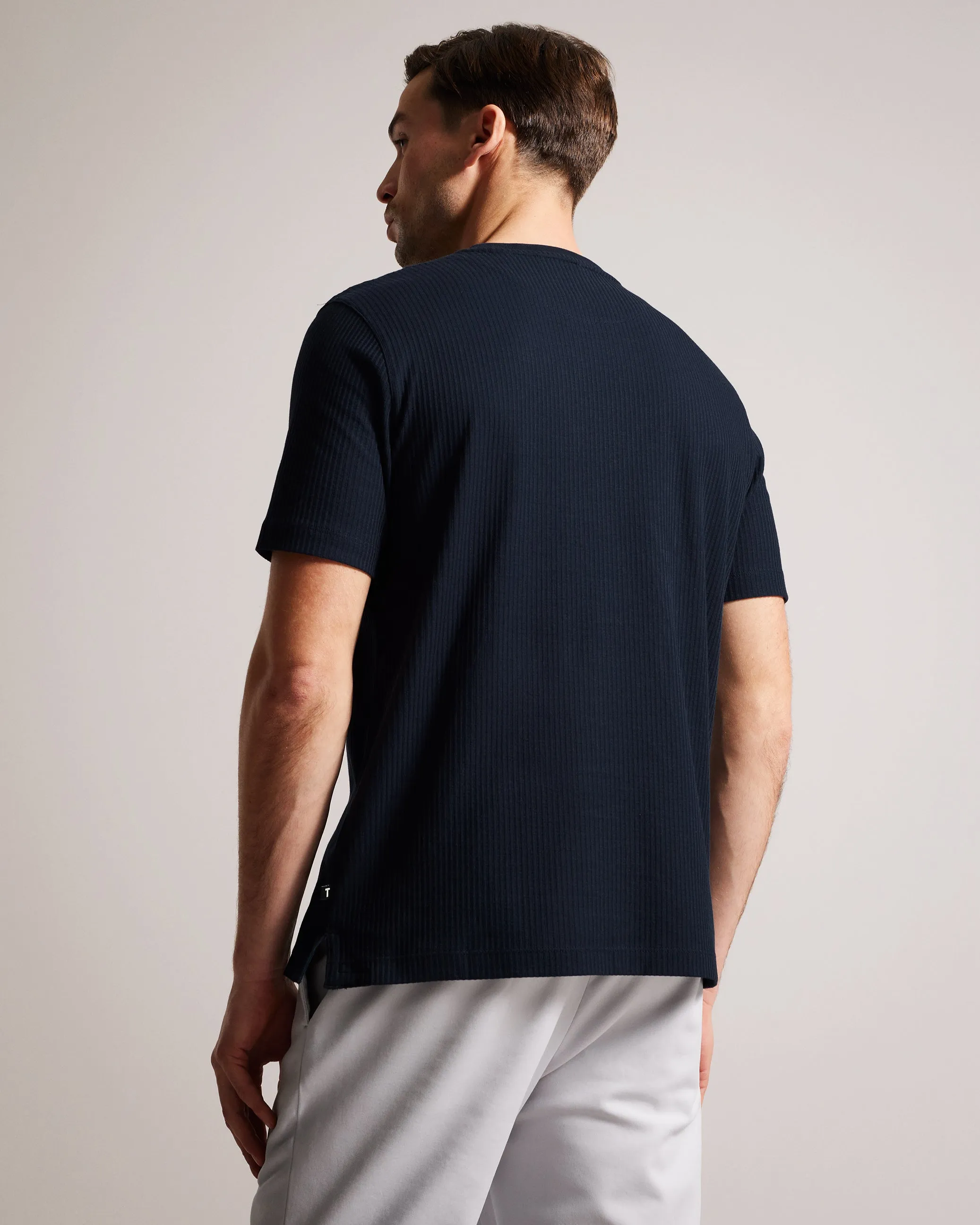 Rakes Textured Regular Fit T-Shirt Navy