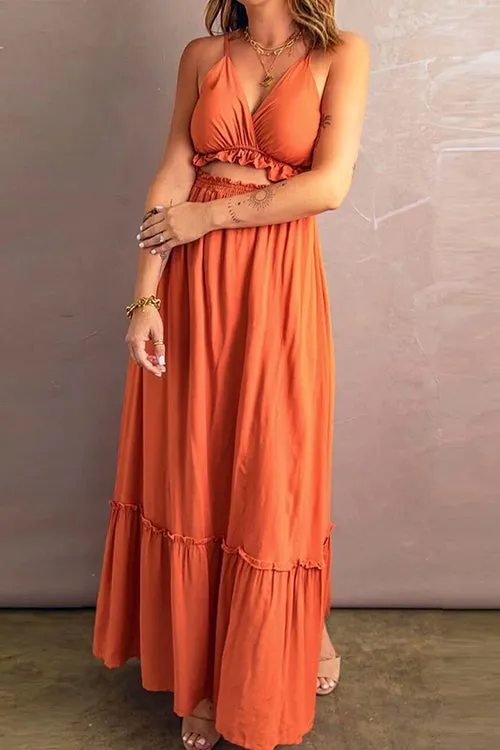 Ruffle Hem Cutout Slip Maxi Dress