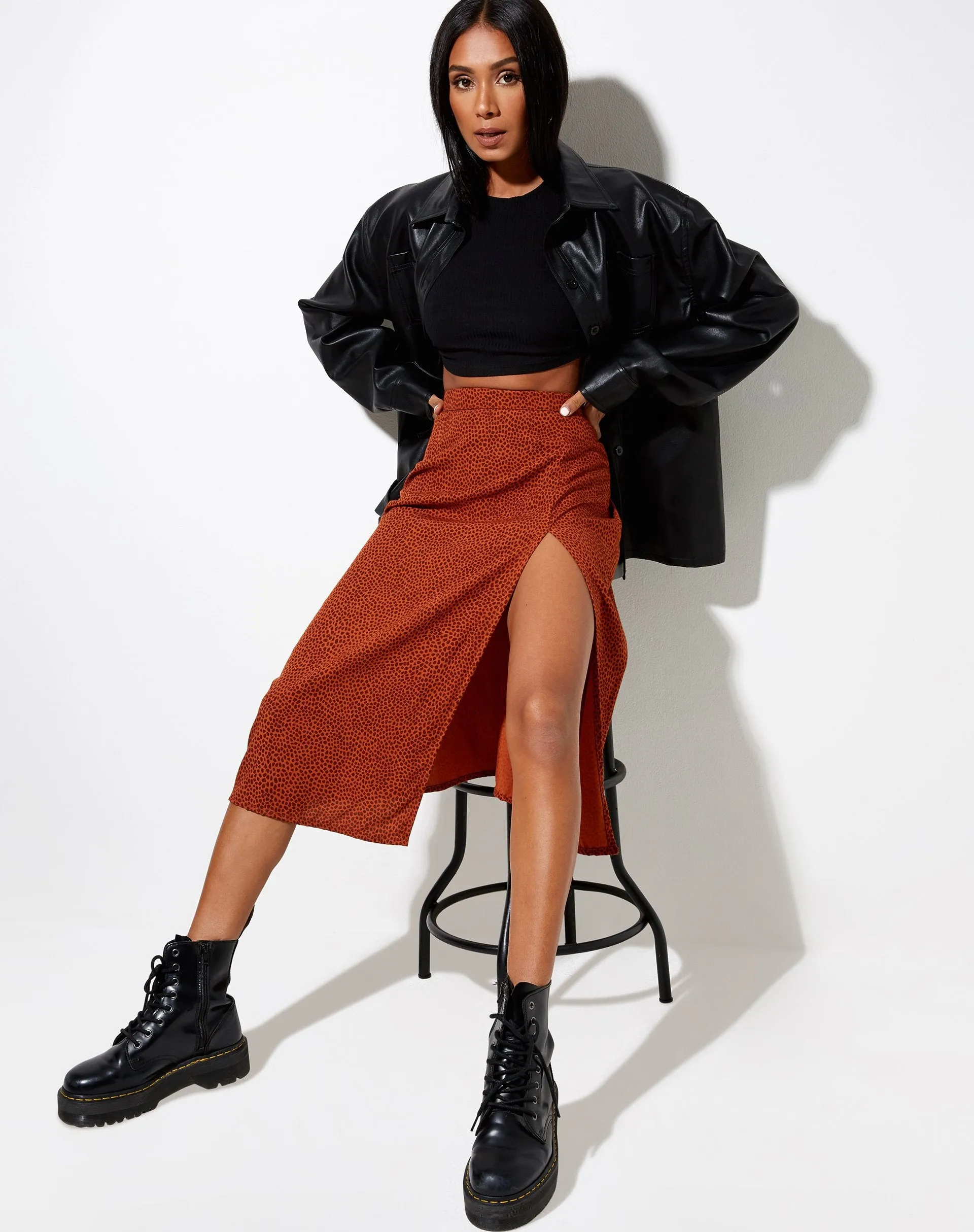 Saika Midi Skirt in Mini Croc Brown