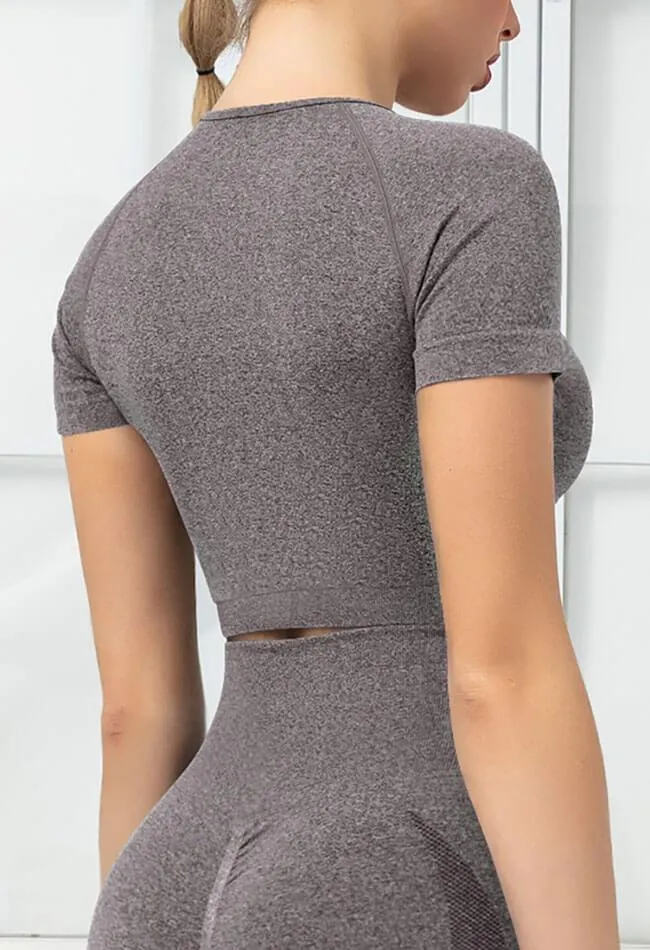 Seamless Folds Stretchy Slim Short Sleeve Top - Terry