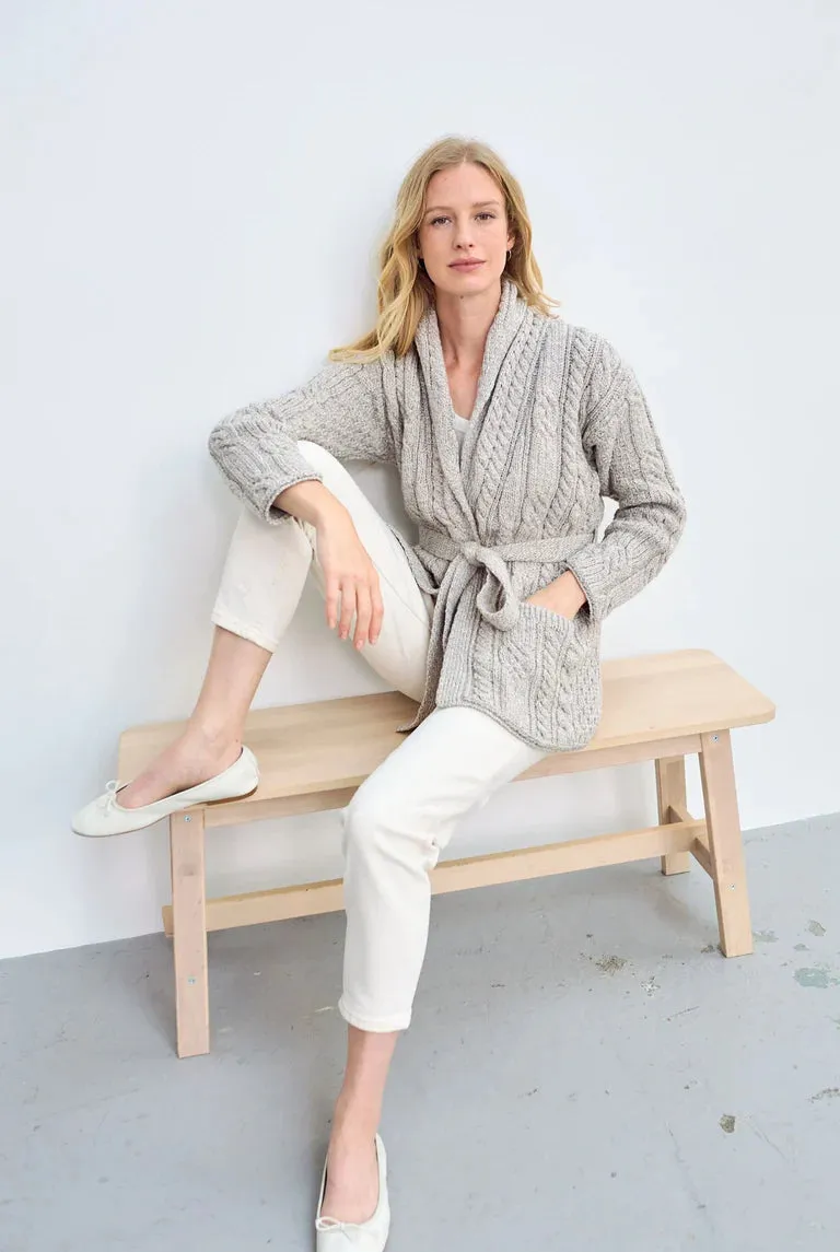 Shawl Neck Aran Belted Cardigan | Oatmeal