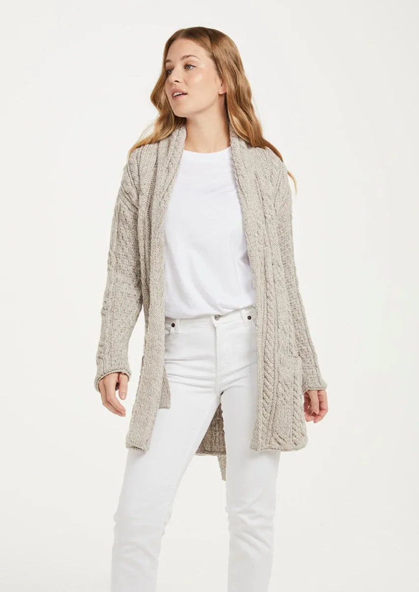 Shawl Neck Aran Belted Cardigan | Oatmeal