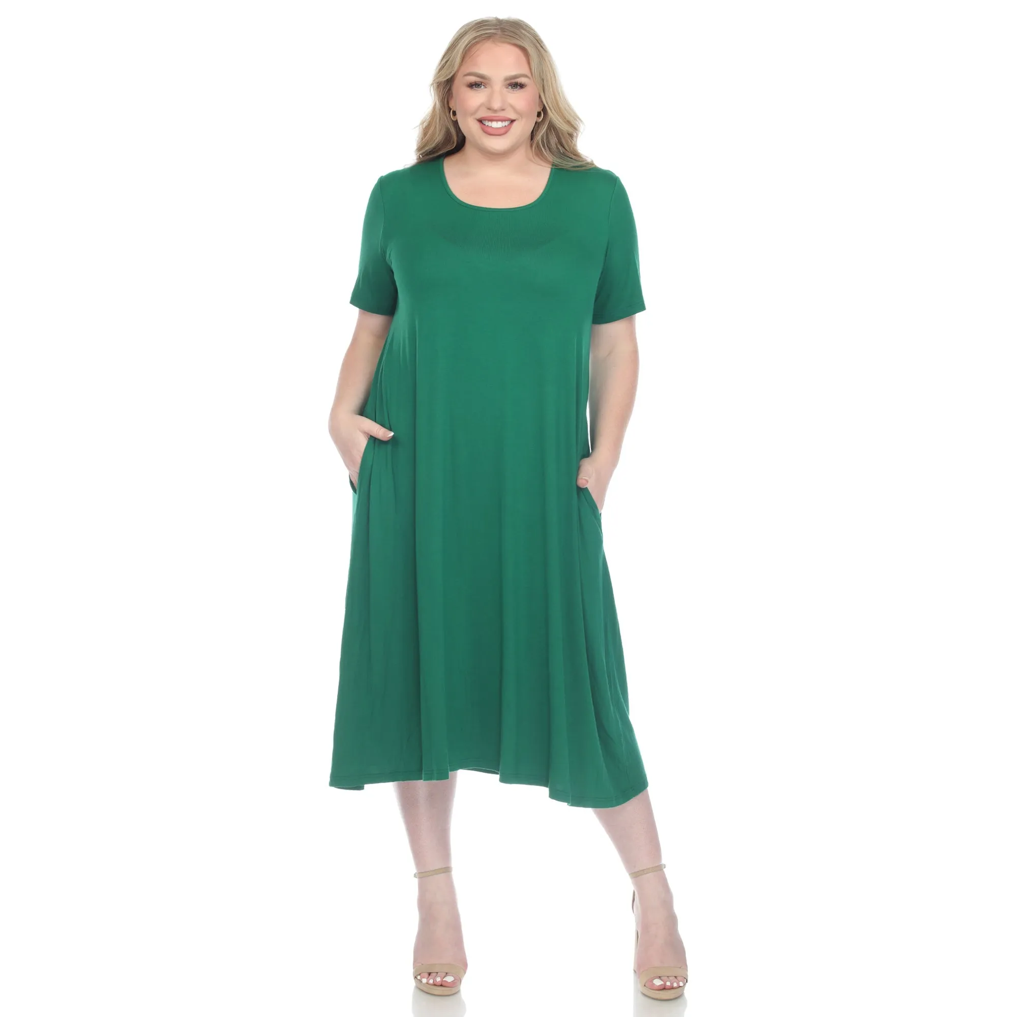 Short Sleeve Pocket Swing Midi Dress - Plus