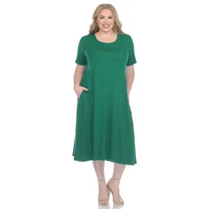 Short Sleeve Pocket Swing Midi Dress - Plus