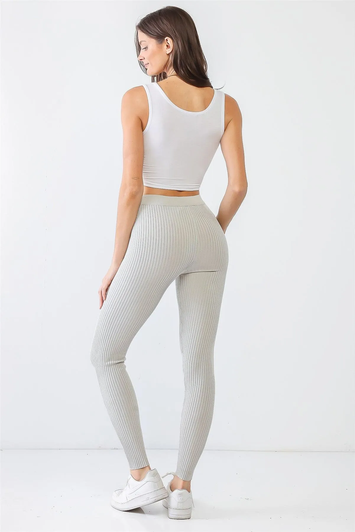 Silver Ribbed Stretchy Activewear Athletic Leggings /3-2-1