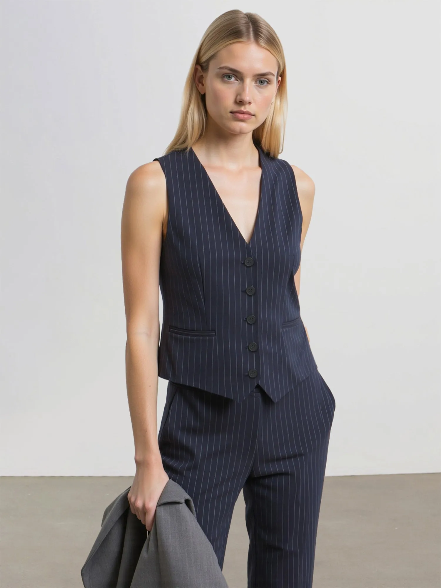 Sleek Style Pinstripe Button Front Vest