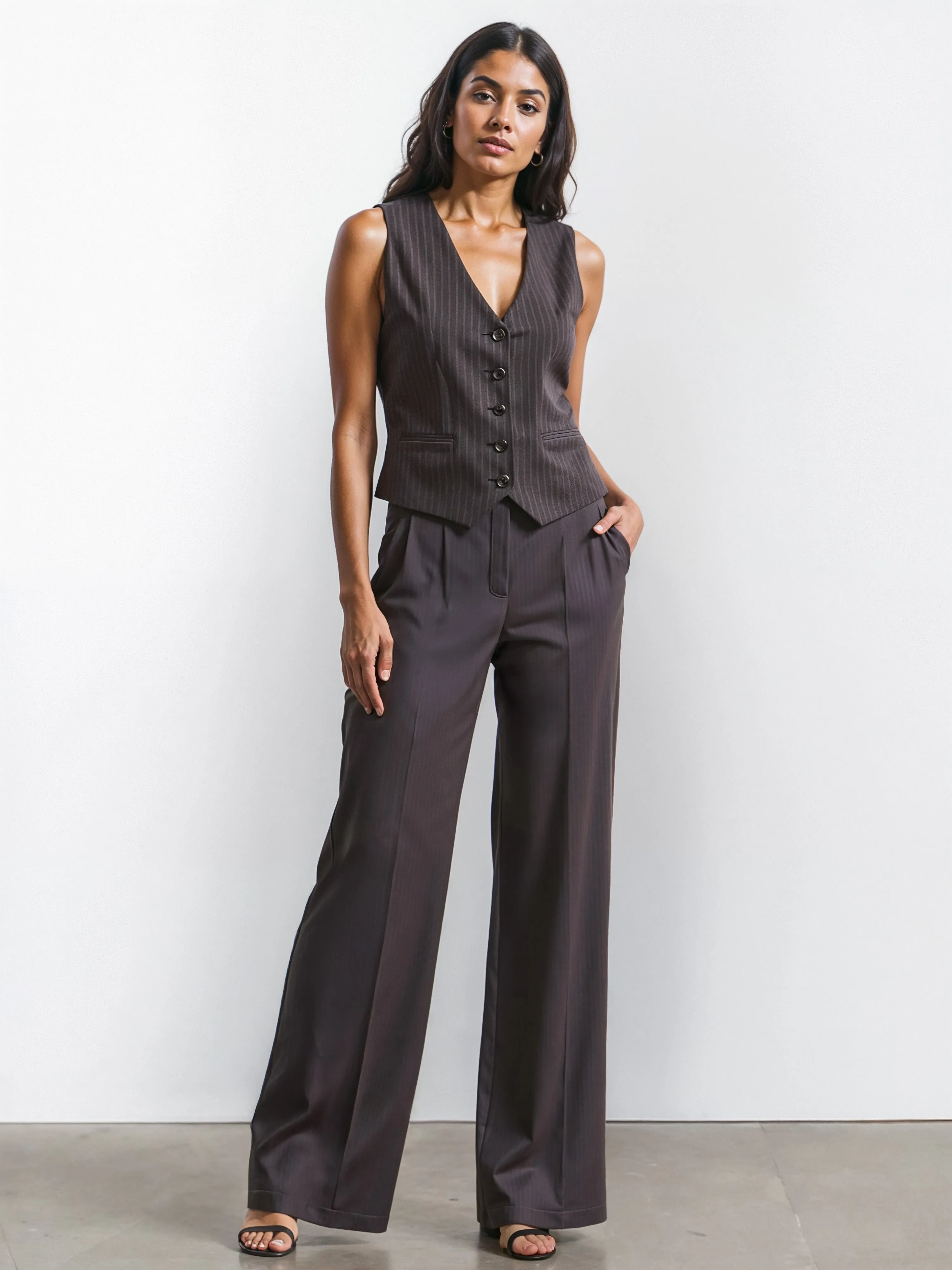 Sleek Style Pinstripe Button Front Vest