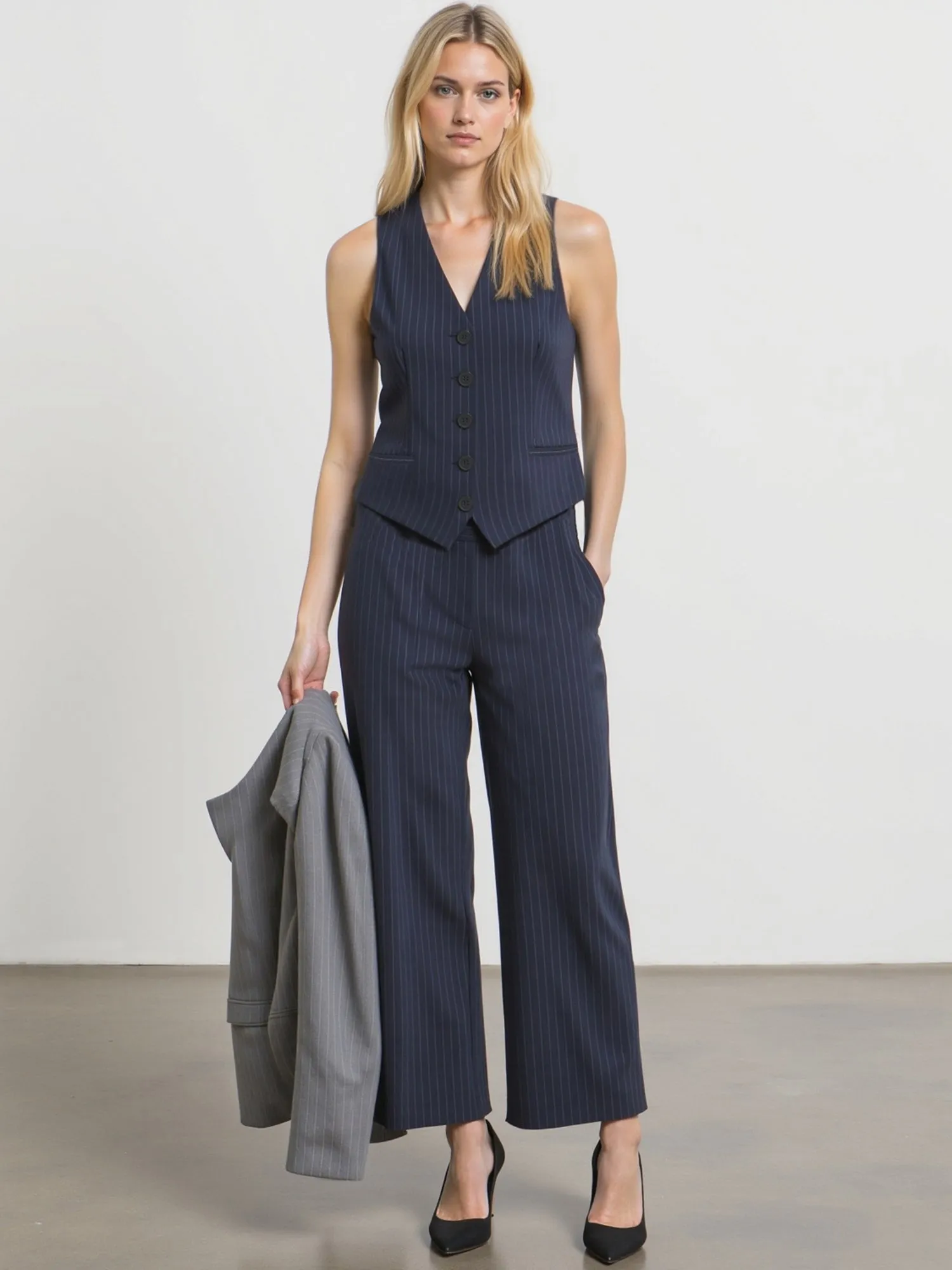 Sleek Style Pinstripe Button Front Vest