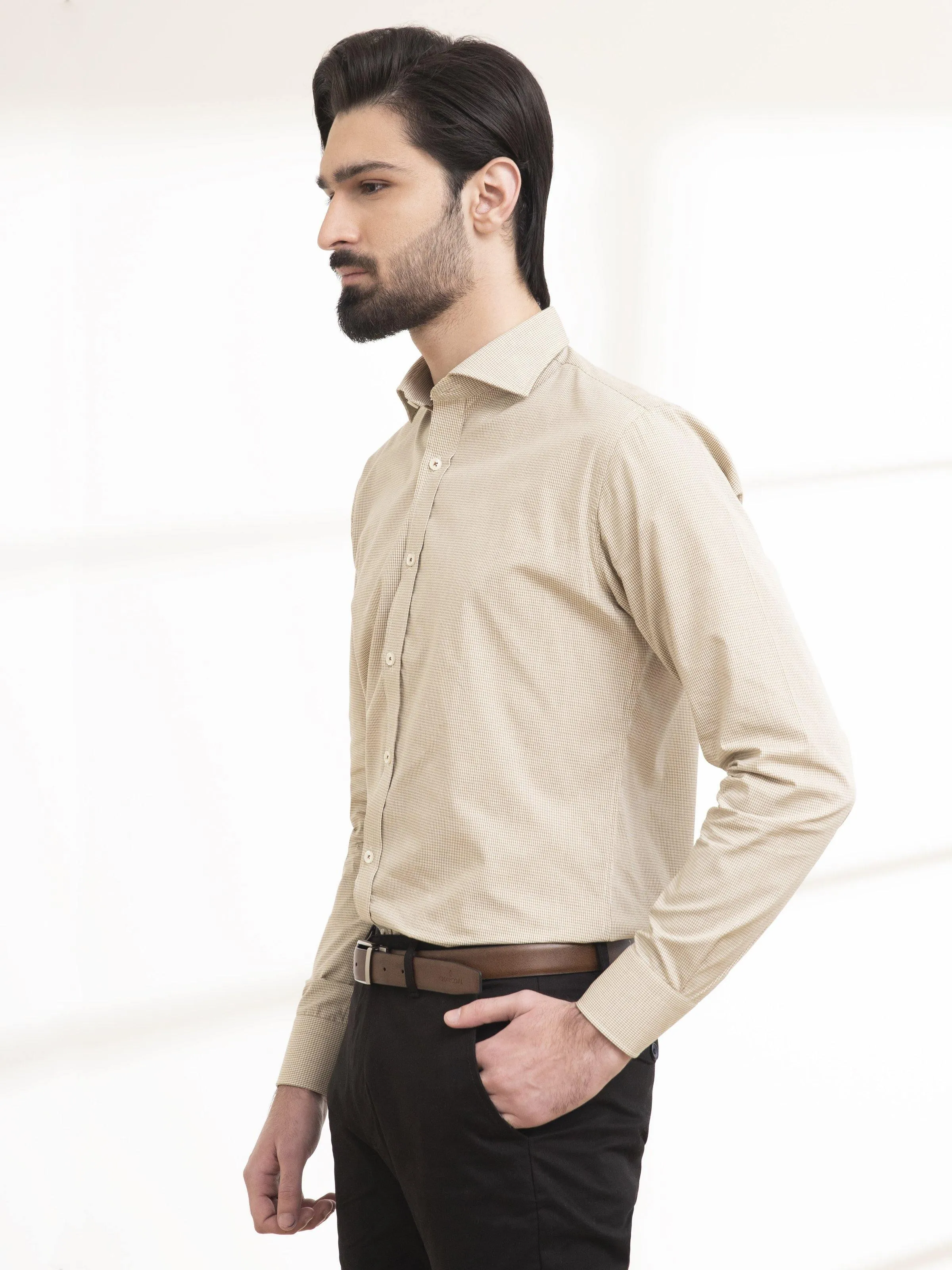 SMART SHIRT BUTTON DOWN FULL SLEEVE LIGHT KHAKI