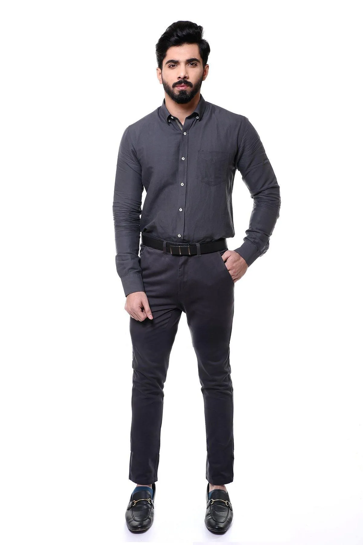 SMART SHIRT FULL SLEEVE BUTTON DOWN DARK GREY