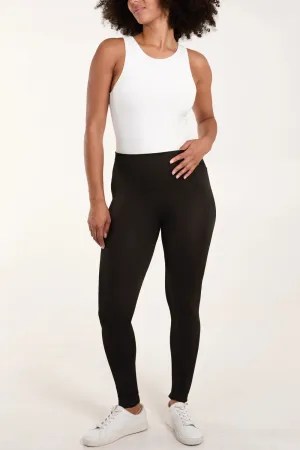 Stretchy Wide Waistband Black Ribbed Leggings