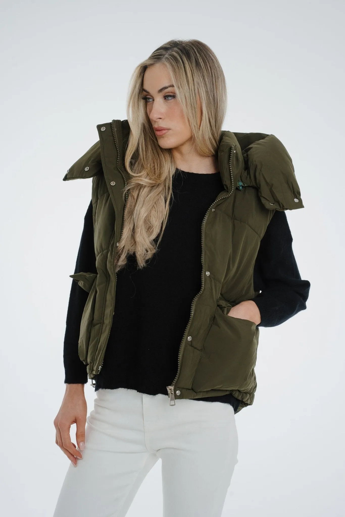 Suzie Luxury Padded Gilet In Khaki