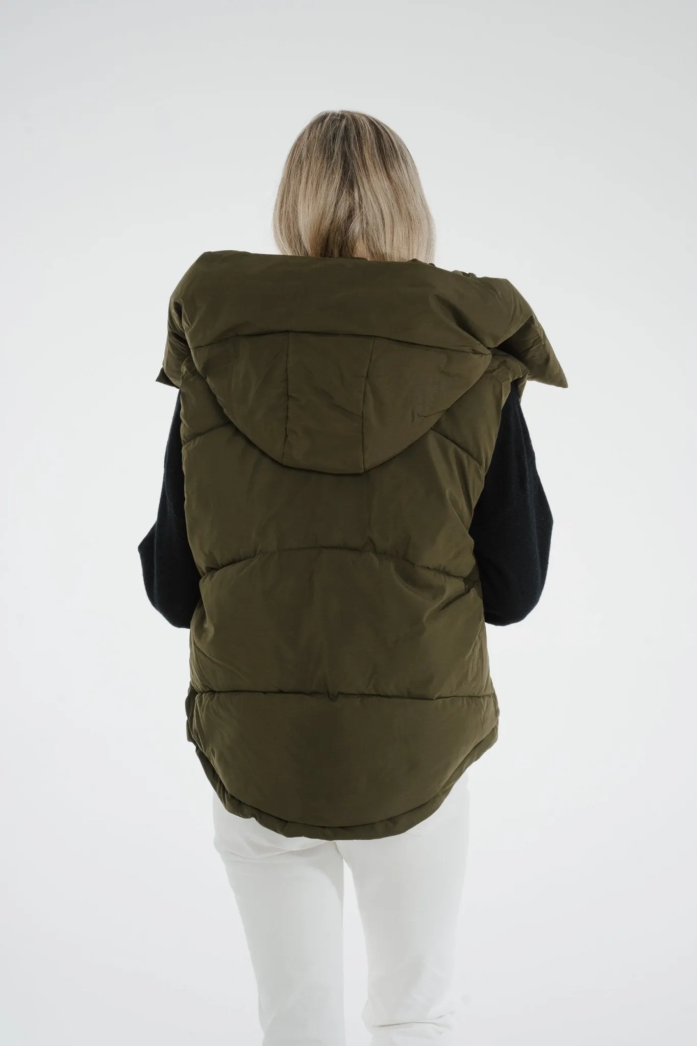 Suzie Luxury Padded Gilet In Khaki