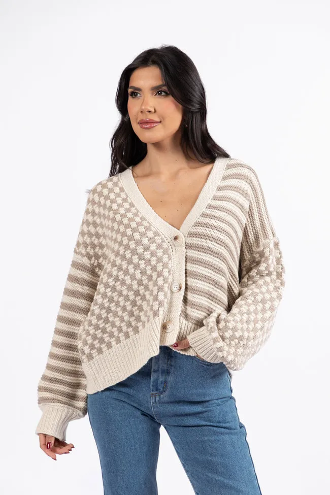 Time To Waste Beige Checkered and Striped Cardigan FINAL SALE