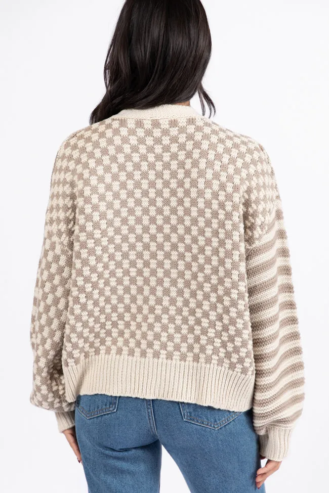 Time To Waste Beige Checkered and Striped Cardigan FINAL SALE