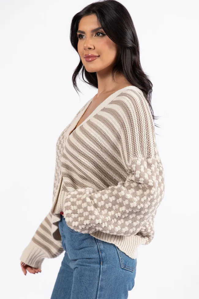 Time To Waste Beige Checkered and Striped Cardigan FINAL SALE