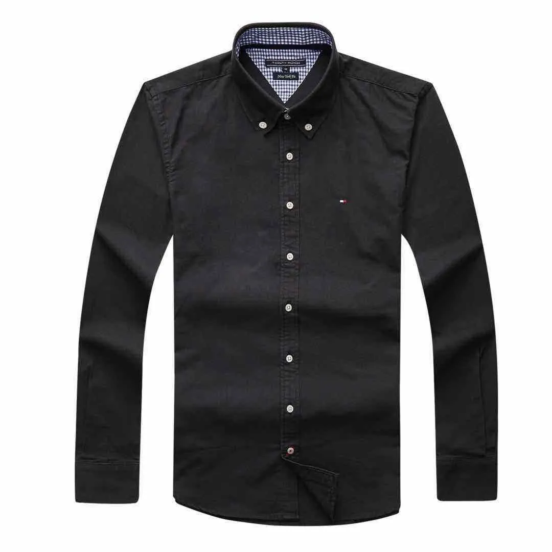 Tommy Hilfiger Pure Cotton Plain Fitted Long Sleeve Shirt- Black