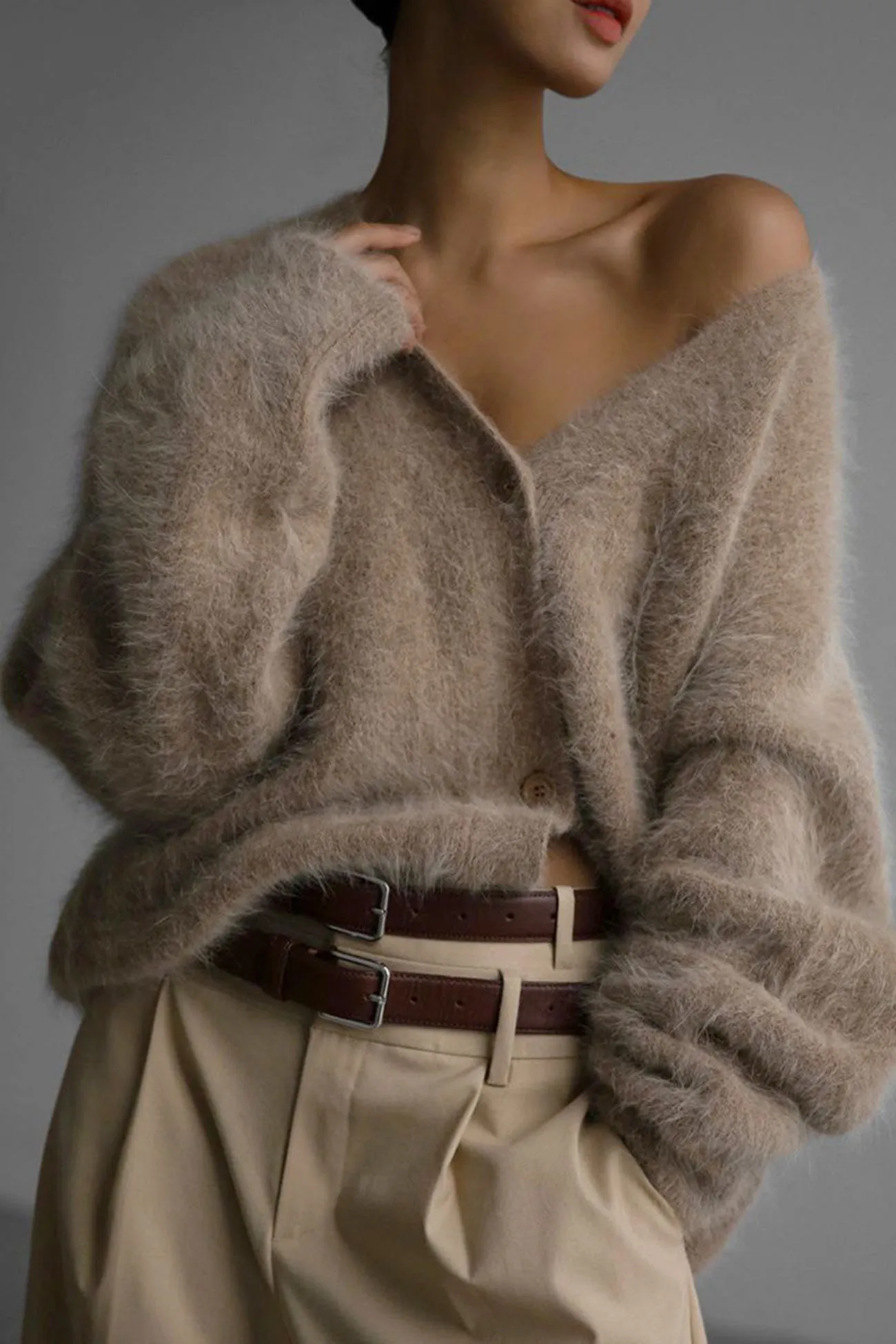 V Neck Imitation Mink Hair Cardigan