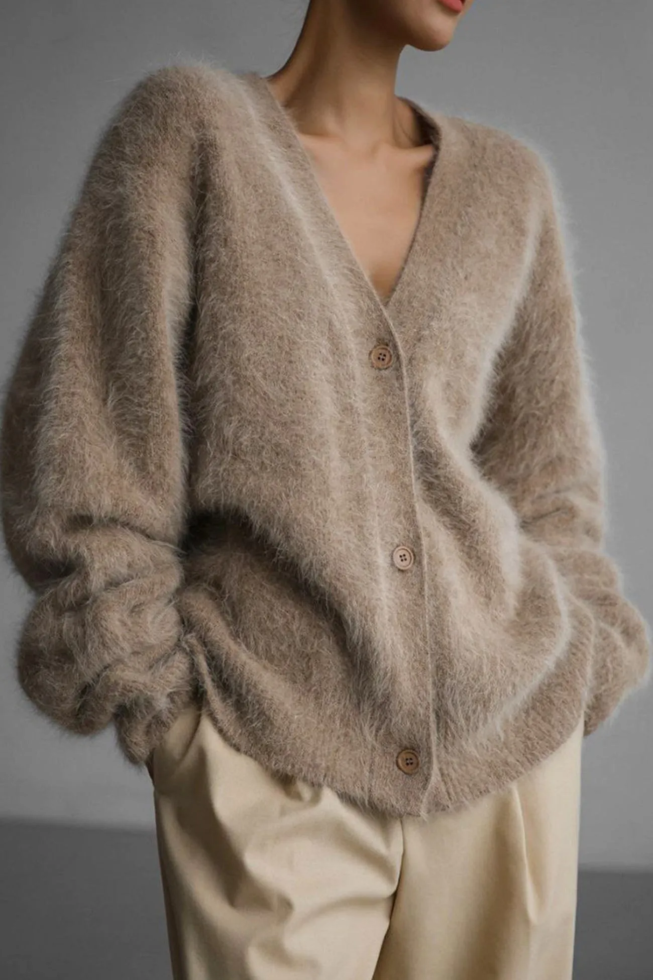 V Neck Imitation Mink Hair Cardigan