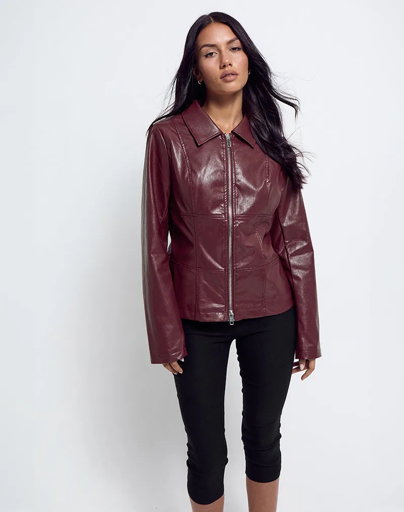 Vincent Fitted Jacket in PU Burgundy