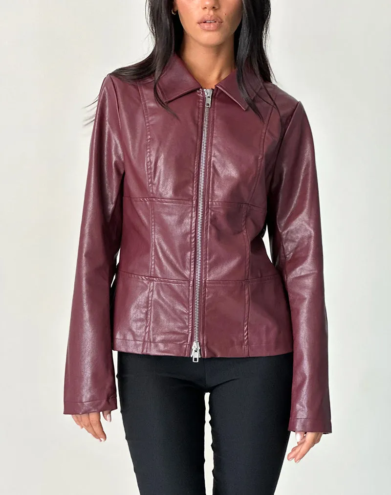 Vincent Fitted Jacket in PU Burgundy