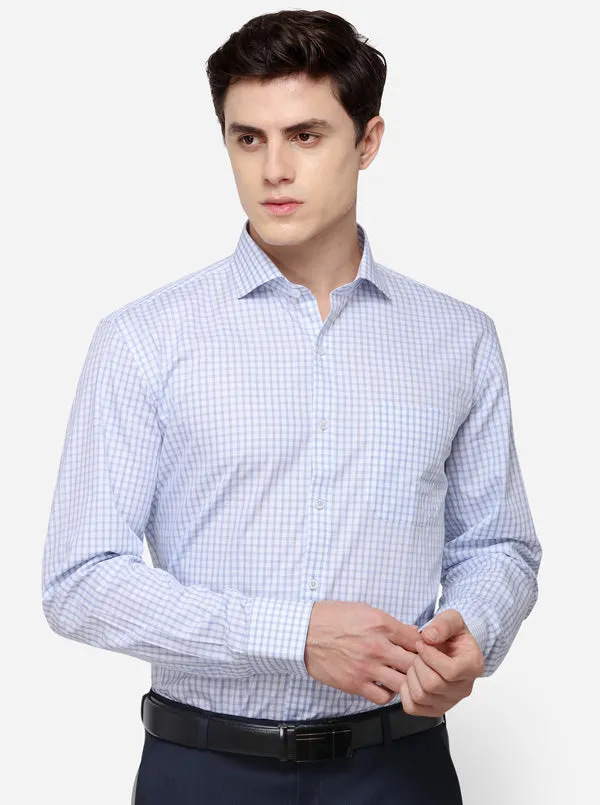 White & Blue Checked Smart Fit Formal Shirt | JadeBlue