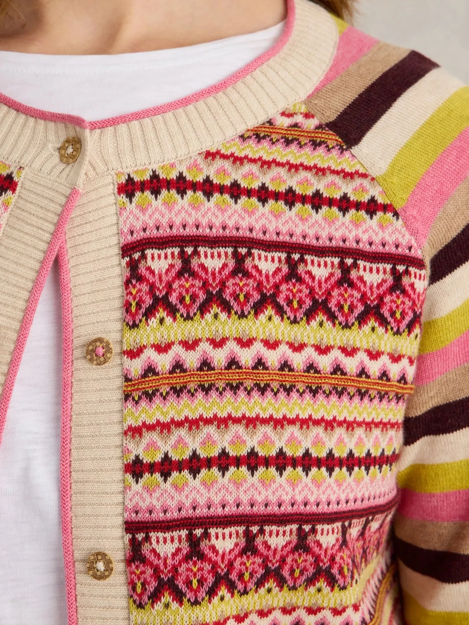 White Stuff Lulu Fairisle Cardi Pink MLT