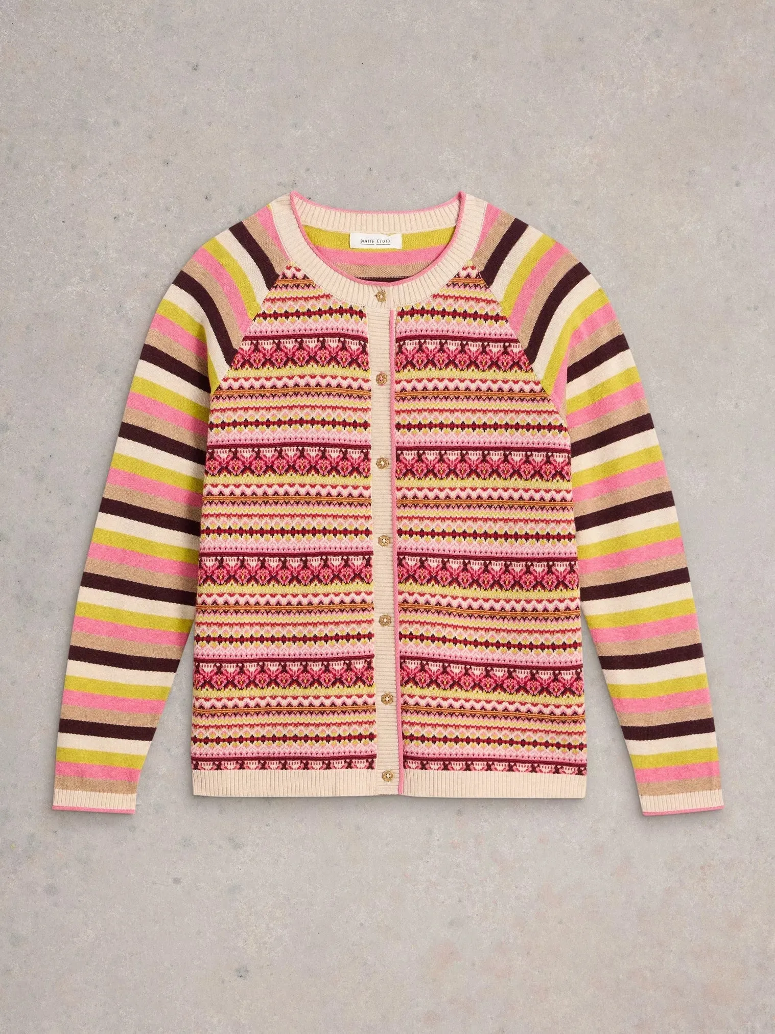 White Stuff Lulu Fairisle Cardi Pink MLT