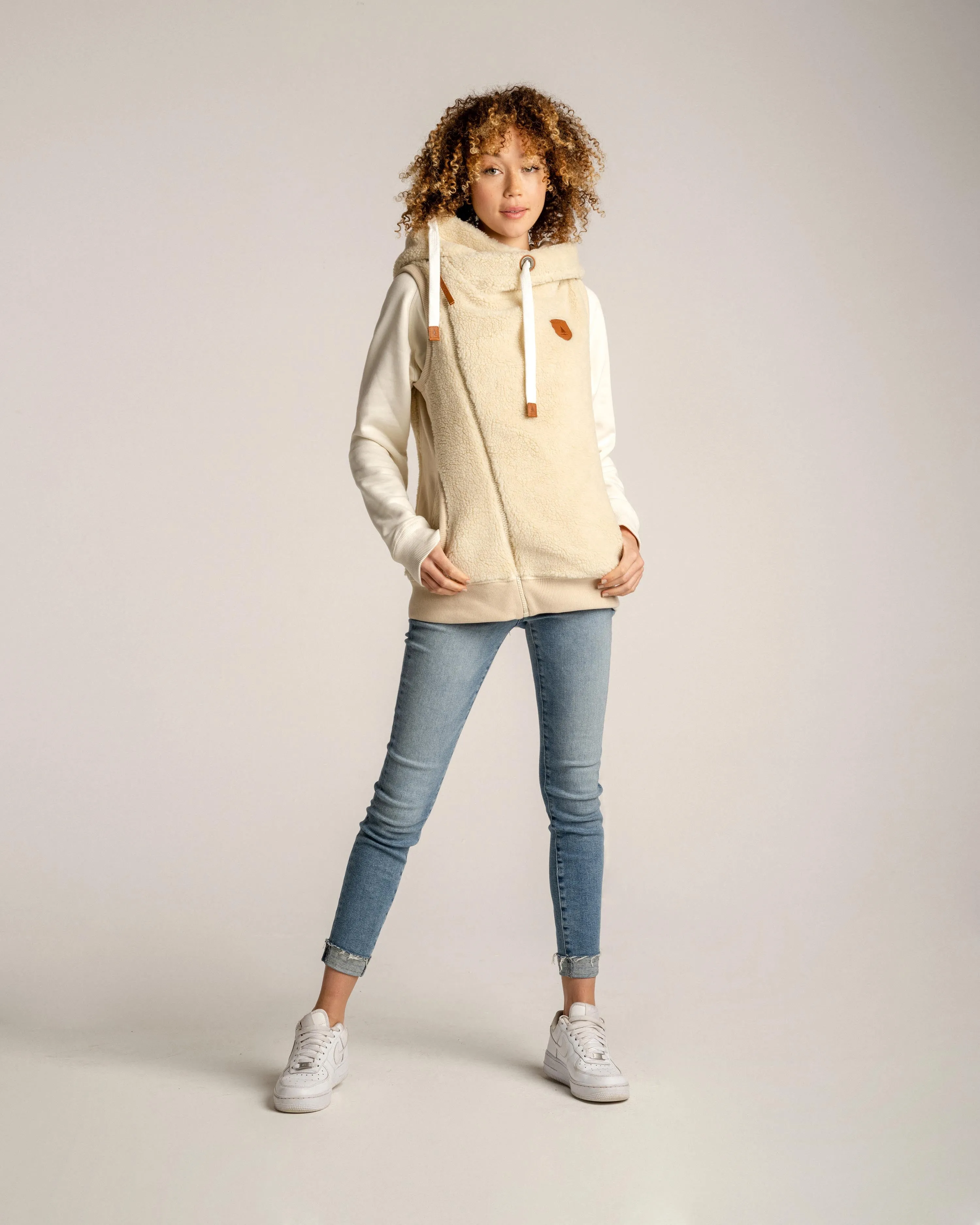 Zoe Sherpa Ivory Hoodie Vest